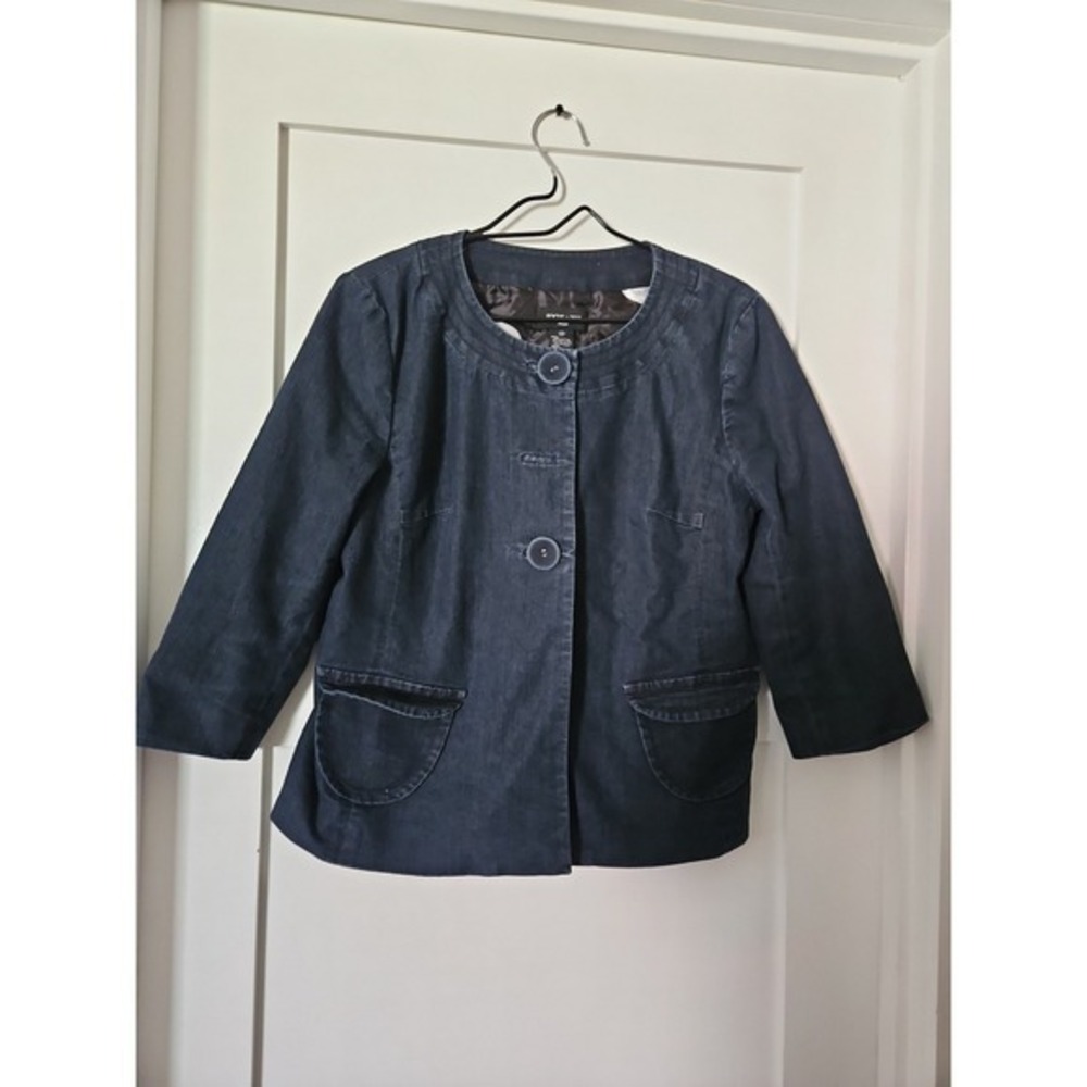 Focus 2000 Petite Womens Size 12P Lined‎ Boxy Jean Jacket Blazer Dark Rinse Blue